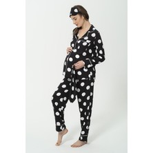 For You Mama 5'li Viskon Beyaz Puantiyeli Siyah Pijama Takımı S26822