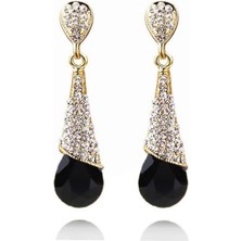 Profisher 18 K Altın Kaplama Uzun Rhinestone (Yapay Elmas) Küpe Siyah