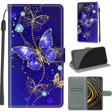 PLZ Shop Xiaomi Için Poco M3 Deri Kılıf C11 Mavi Altın Zincir Kelebekler (Yurt Dışından)