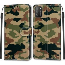 PLZ Shop Xiaomi Poco M3 Deri Kılıf C12 Yeşil Sarı Kamuflaj (Yurt Dışından)