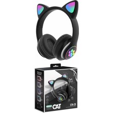 Sore Kedi Kulaklı Bluetooth Kablosuz Renkli Işıklı Rgb Çocuk Oyuncu Kulaklık Radyo Hafıza Kartı Aux Girişli STN-028