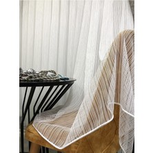 Evdepo Home Çizgili Kullanıma Hazır Ekstraforlu Pilesiz Tül Perde Tek Kanat - Ekru 100 x 250 cm