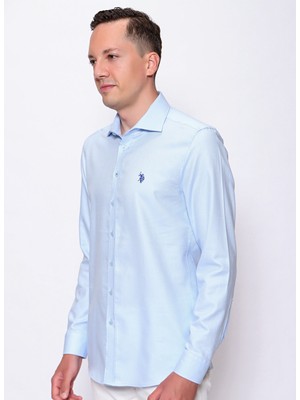 U.S. Polo Assn. Düğmeli Slim Fit Açık Mavi Erkek Gömlek - Cerane
