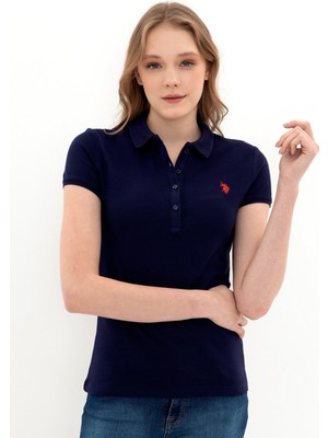 U.S. Polo Assn. GTP-IY022 Polo Yaka Standart Kalıp Baskılı Lacivert Kadın T-Shirt