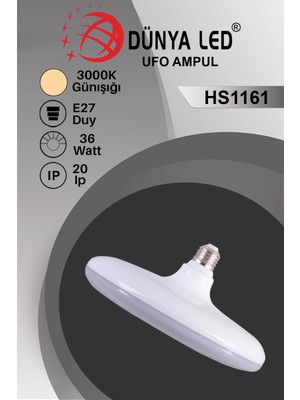 Dünya Led HS.1161/3 36W Ufo Tipi LED Ampul E-27 3000K Günışığı Yüksek Lümen Kolay Kullanım