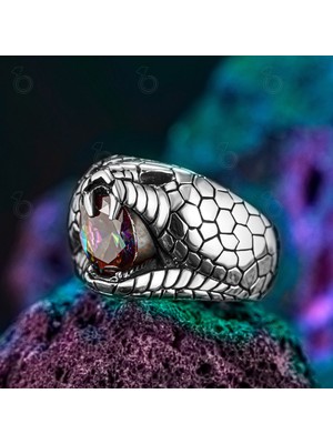 Modasilvers 925 Ayar Gümüş Kobra Yılanı Figürlü Mistik Topaz Taşlı Erkek Yüzük