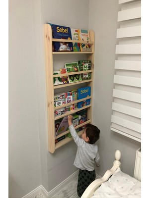 Karaköse Ahşap Montessori Ahşap Çocuk Odası Eğitici Kitaplık Ahşap Bebek Çocuk Odası Duvar Rafı Kitaplık Eğitici