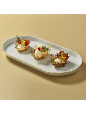 Güral Porselen Bilbao 2 Parça 20 x 11 cm  Bone Kayık Tabak - Gold
