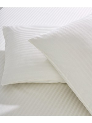 Komfort Home Çizgili Pamuk Saten Yastık Kılıfı / Krem (2 Adet)
