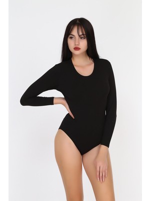 Obje Siyah Uzun Kollu Çıtçıtlı Body