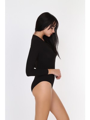 Obje Siyah Uzun Kollu Çıtçıtlı Body