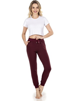 Obje Bayan Bordo Iki Iplik Pacası Ribana