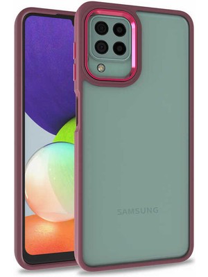 Casestreet Samsung Galaxy A22 4g Kılıf Flora Sert Silikon Arkası Cam Şeffaf Kırmızı