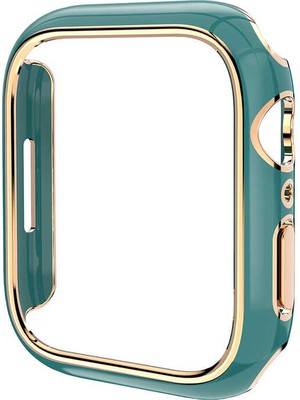 Case 4U Apple Watch Seri 40mm Renkli Altın Kenar Sert PC Kasa Koruyucu Gard 06 Yeşil