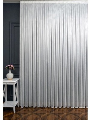Evdepo Home Çizgili Kullanıma Hazır 1/2 Seyrek Pile Tül Perde Tek Kanat - Ekru 100 x 270 cm