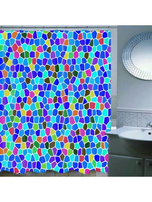 SunniMix 180*180cm Banyo Duş Perdeleri Kancalarla Banyo Aksesuarları Dekor Mavi Mozaik (Yurt Dışından)