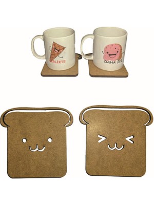 Hellove Tost Ahşap Bardak Altlığı 2 Lı Set Sevgililere Özel Bardak Altlığı