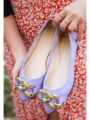 Pabucmarketi Lila Suni Deri Kadın Babet Ayakkabı
