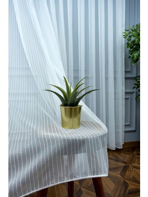 Evdepo Home Çizgili Kullanıma Hazır Ekstraforlu Pilesiz Tül Perde Tek Kanat - Ekru 100 x 260 cm