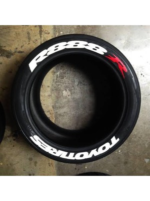 Kom Auto Toyo Tires R888R Beyaz Kalıcı Lastik Yazısı Toyo Tires R888R Sticker 8 Kit