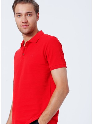 Fabrika Comfort Polo Yaka Düz Kırmızı Erkek Polo T-Shirt Nobro K Cepsız