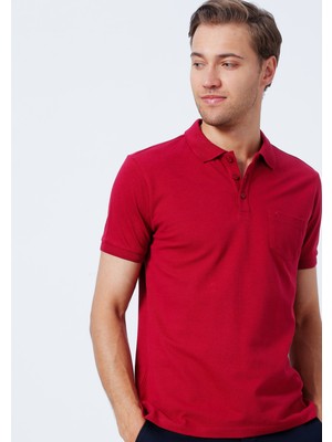 Fabrika Comfort Polo Yaka Düz Bordo Erkek Polo T-Shirt Nobro K Ceplı