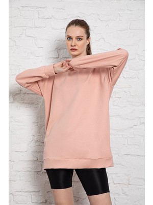 Myben Unisex Uzun Kollu Iki Iplik Pembe Oversize Sweatshirt IRF056 İRF056