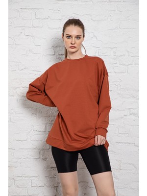 Myben Unisex Uzun Kollu Iki Iplik Kiremit Oversize Sweatshirt IRF058 İRF058