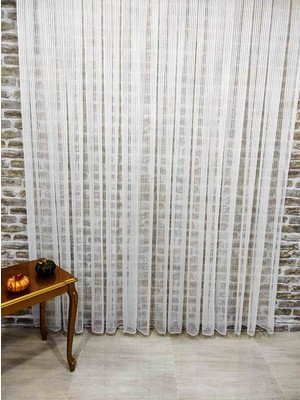 Evdepo Home Ince Çizgili Kullanıma Hazır 1/3 Sık Pile Tül Perde Tek Kanat - Ekru 100 x 200 cm