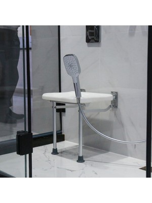 Kkmoon Katlanır Duş Tezgahı Duvara Monte Flip-Up Banyo Oturağı - Beyaz / Gümüş (Yurt Dışından)