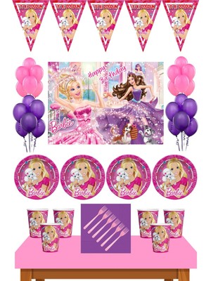 Barbie Doğum Günü 16 Kişilik 70X100 cm Afişli Barbie Parti Malzemeleri Seti