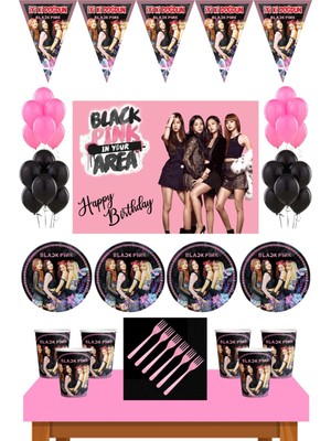 Black Pink  Doğum Günü 8 Kişilik 70X100 cm Afişli  Parti Malzemeleri Seti