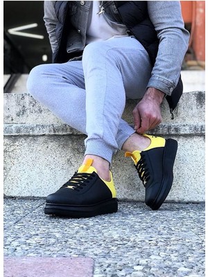Wagoon WG030 Kömür Sarı Kalın Taban Casual Erkek Ayakkabı