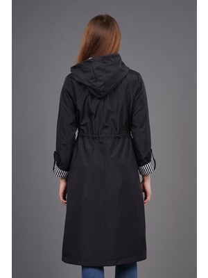 Siyah Bel Büzgülü Trenchcoat