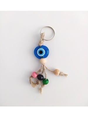 Hd Marketim Hasır Renkli Ahşap Boncuklu Nazar Anahtarlık Çanta Süsü 11872