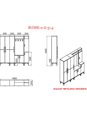 Kalender Dekor Rose-1-2-3-4 RS02 Portmanto Vestiyer Ayakkabılık