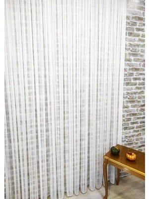 Evdepo Home  Çizgili Kullanıma Hazır 1/2,5 Normal Pile Tül Perde Tek Kanat - Ekru 100 x 200 cm