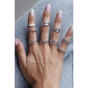 Mercan Aksesuar Kadın 9'lu Yüzük Seti Gümüş Renk