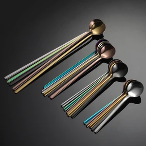 Paslanmaz Çelik Kahve Kaşığı Tatlı Kaşığı Çay Kaşığı Dondurma Kaşığı Yemek Kaşığı Ins Tarzı Kaplama Titanyum Pvd 5 Adet 15CM (Yurt Dışından)