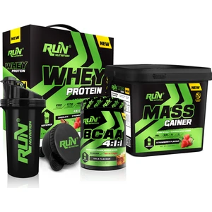 Run Nutrition Kas Ve Hacim Paketi (Whey Protein 72 Saşe 4 Çeşit Aroma,Mass Gainer,Bcaa) + Shaker, Huni