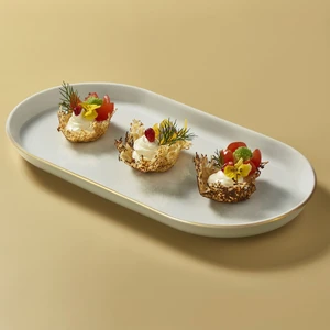 Güral Porselen Bilbao 2 Parça 20 x 11 cm  Bone Kayık Tabak - Gold