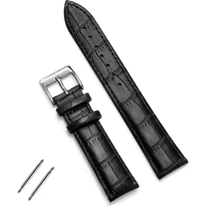 Online Kordon Seiko Saat Uyumlu Croco Baskılı Siyah Renk Deri Saat Kordonu Kayışı