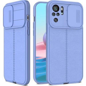 Casestreet Xiaomi Redmi Note 10 Kılıf Kamera Sürgülü Deri Dokulu Mat Silikon Mor