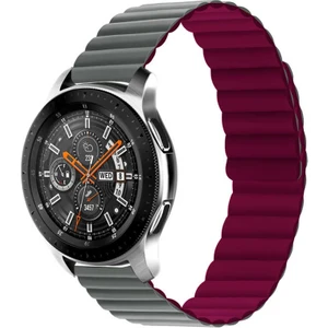 Case 4U Amazfit GTR Mıknatıslı Parçalı Çizgili Kordon Kayış 47mm KRD-52 Gri - Kırmızı