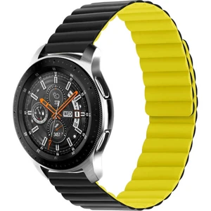 Case 4U Amazfit GTR Mıknatıslı Parçalı Çizgili Kordon Kayış 47mm KRD-52 Siyah - Sarı