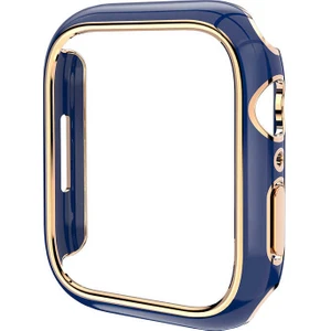 Case 4U Apple Watch Seri 44mm Renkli Altın Kenar Sert PC Kasa Koruyucu Gard 06 Lacivert