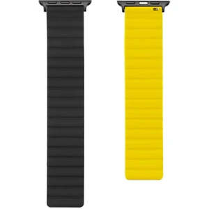 Case 4U Apple Watch Seri 7/6/SE/5/4 Mıknatıslı Parçalı Çizgili Kordon Kayış 38mm 40mm 41mm KRD-52 Siyah - Sarı