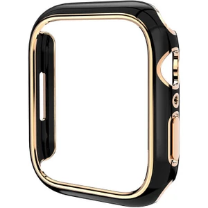 Case 4U Apple Watch Seri 40mm Renkli Altın Kenar Sert PC Kasa Koruyucu Gard 06 Siyah