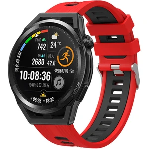 Case 4U Samsung Galaxy Watch Silikon Kare Delikli Klasik Kordon Kayış KRD-55 46mm Kırmızı - Siyah