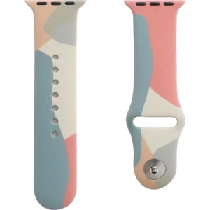 Case 4U Apple Watch Seri 7/6/SE/5/4 Renkli Desenli Yüzey Silikon Kordon Kayış 42mm 44mm 45mm KRD-62 BLUE İNK Açık Mavi